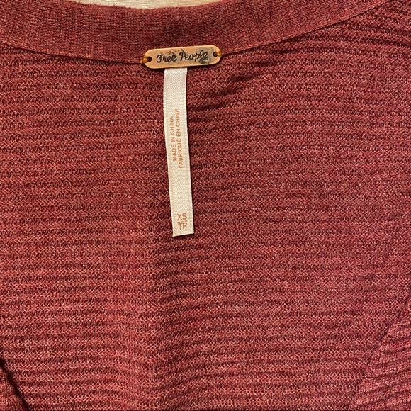 Free People Burgundy Starman Ribbed V Neck Bell Sleeve Sweater - Picture 4 of 6